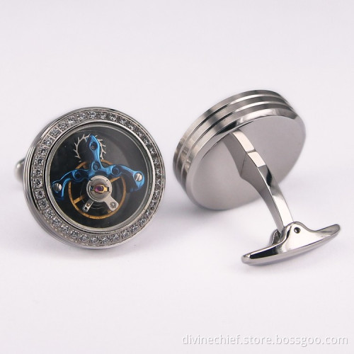 Fashion High End Blue Tourbillon Movement Cufflinks For Man's Suit Shirt